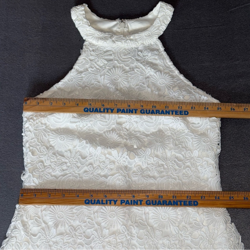 Lulu's Ivory Floral Lace Mini halter Dress lined Coastal Fairy Cottage Size M - Picture 9 of 13